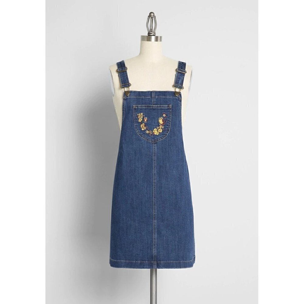 Modcloth Embroidered Denim Jumper Size S